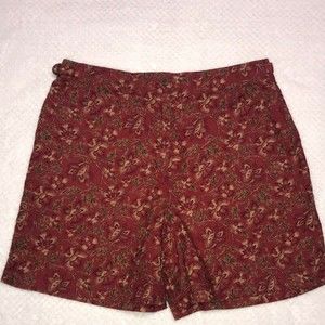 Lauren by Ralph Lauren Ladies Linen Shorts Size 14 Beautiful Dark Red Floral